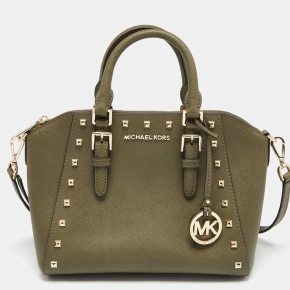 MICHAEL Michael Kors Handbags - Michael Kors olive Green leather studded Ciara satchel